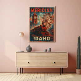 Meridian Idaho Steam Locomotive Vintage Poster