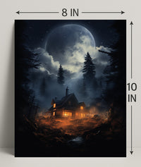 Moonlit Cabin In The Woods Poster