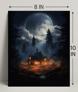 Moonlit Cabin In The Woods Poster
