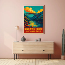 New River Gorge Vintage Travel Adventure Poster