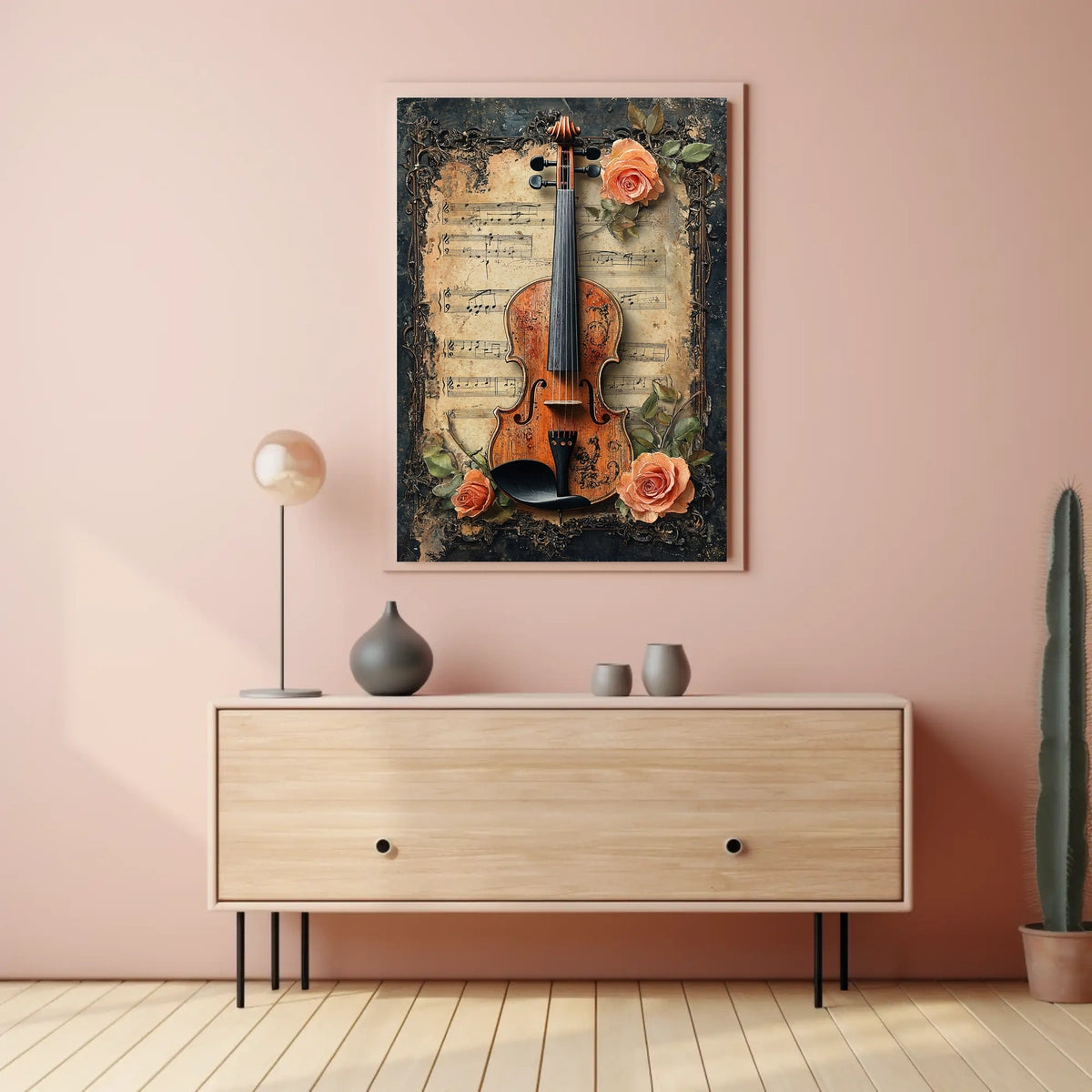 Vintage Violin Illustration, Artistic Poster
