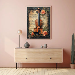 Vintage Violin Illustration, Artistic Poster
