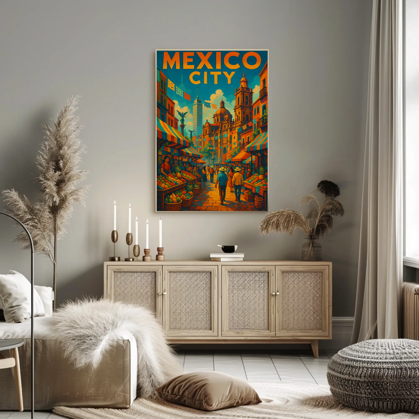 Mexico City Street Market Travel Poster