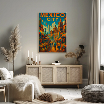 Mexico City Street Market Travel Poster