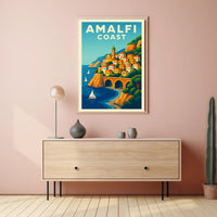 Amalfi Coast Poster Wall Art Mediterranean Scenic Print