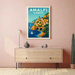 Amalfi Coast Poster Wall Art Mediterranean Scenic Print