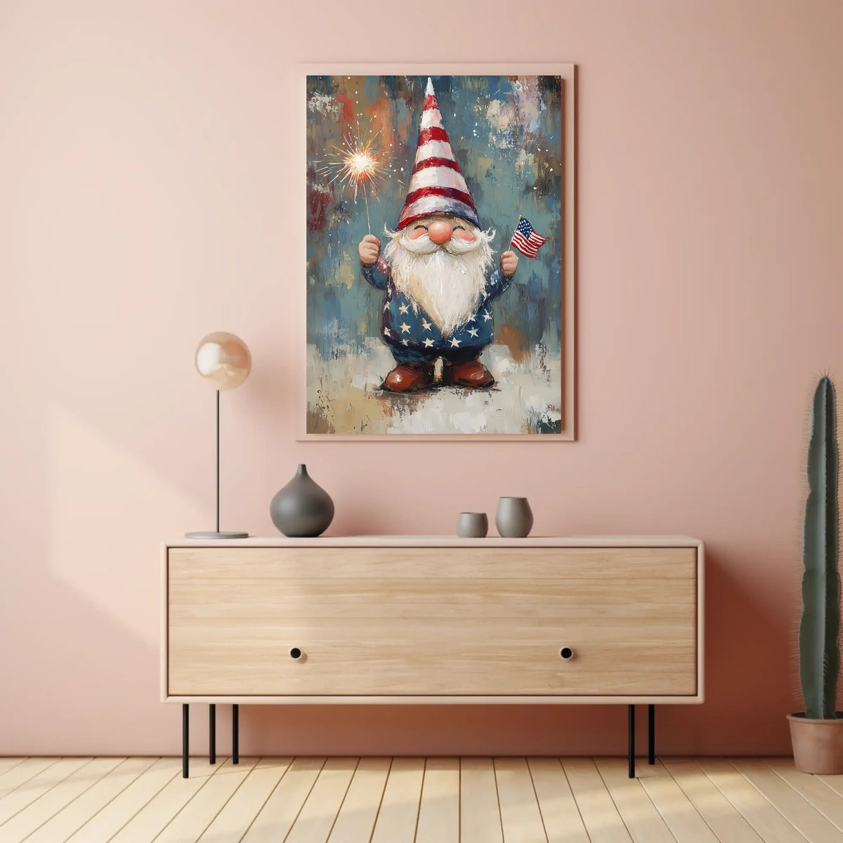 patriotic gnome holding a sparkler Poster