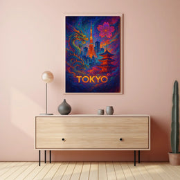 Tokyo Tower Fantasy: Vibrant Poster of Tradition & Modernity