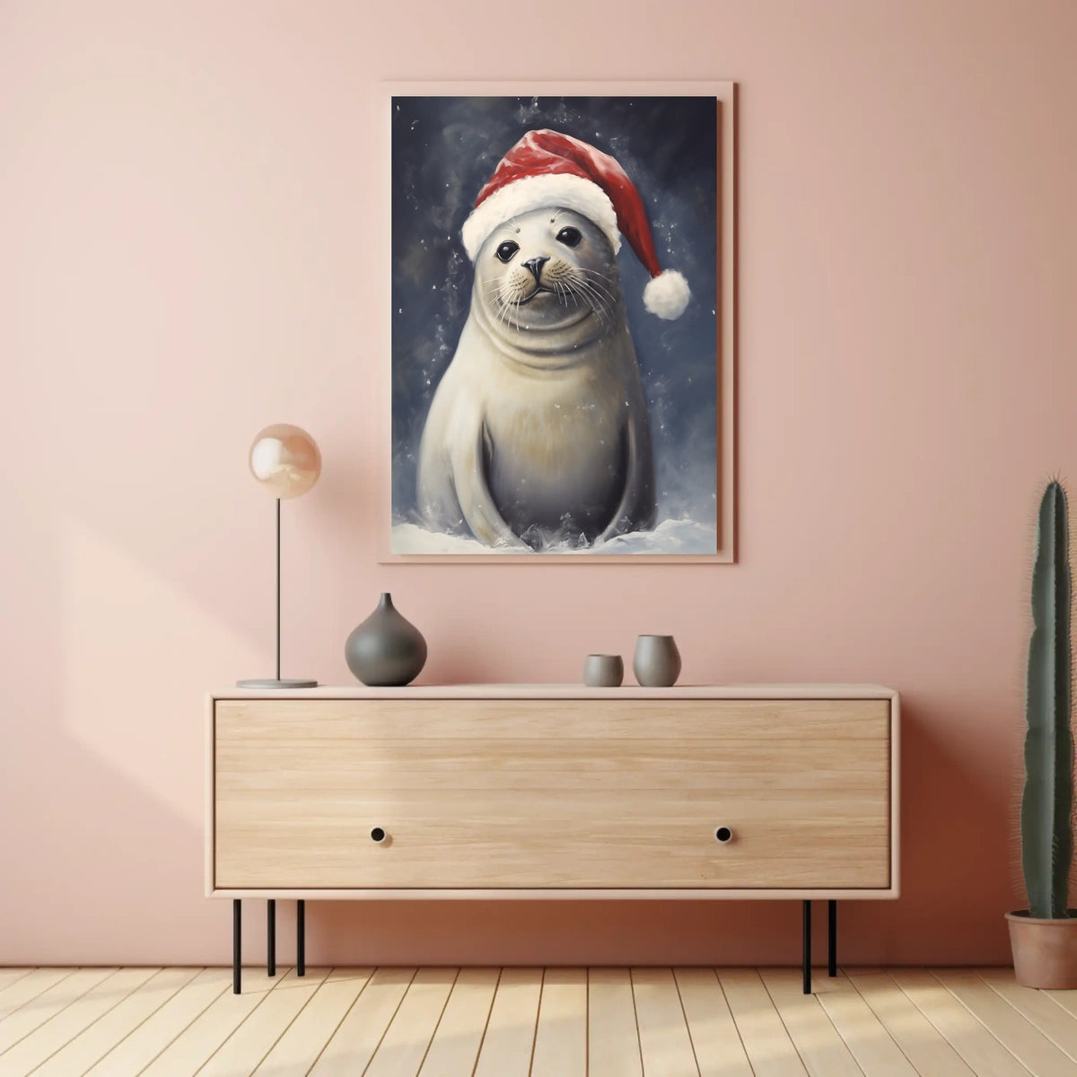 Festive Seal In Santa Hat Poster