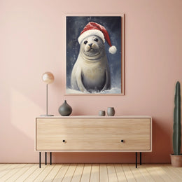 Festive Seal In Santa Hat Poster