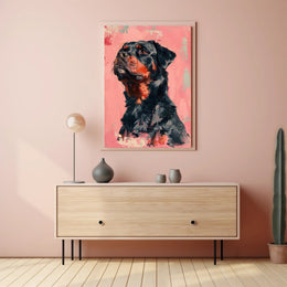 Vibrant Rottweiler Art on Textured Pink Background Animal Poster PosterGoat