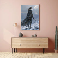 Epic Warrior in Snowy Mountains Fantasy or Mythology Poster PosterGoat