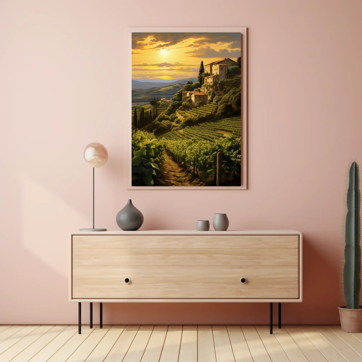 Tuscany Vineyard Sunset: Romantic Landscape Travel Poster