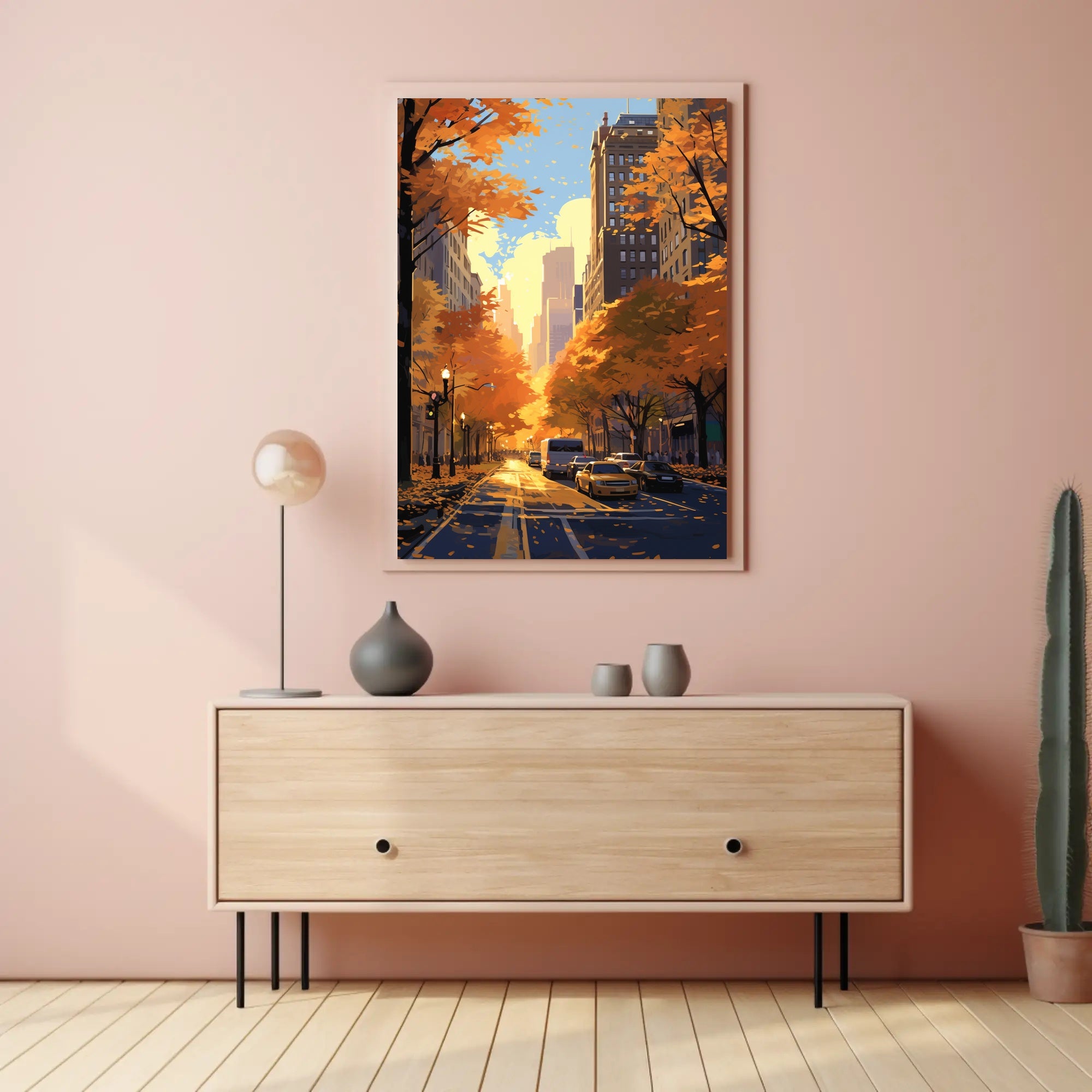 Urban Autumn Street Scene: Abstract, Artistic, or Pop Culture Poster