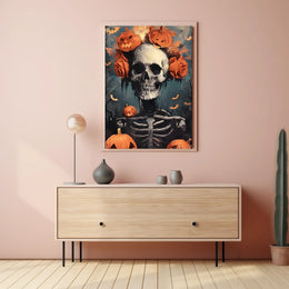 Halloween Skeleton with Pumpkins Poster