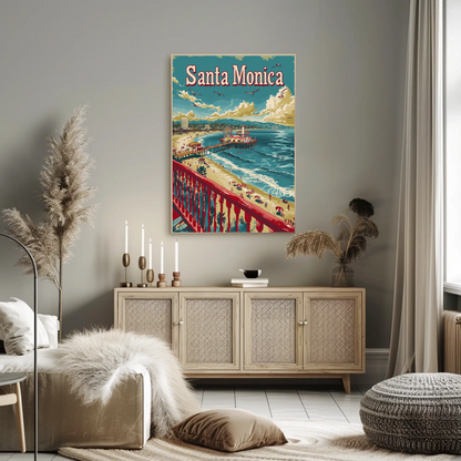 Santa Monica California Beach Pier Travel Poster