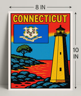 Connecticut Lighthouse and State Emblem Poster PosterGoat