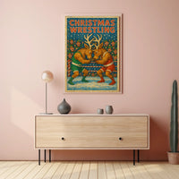 Christmas Wrestling Reindeer Festive Holiday Poster Art
