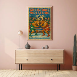 Christmas Wrestling Reindeer Festive Holiday Poster Art