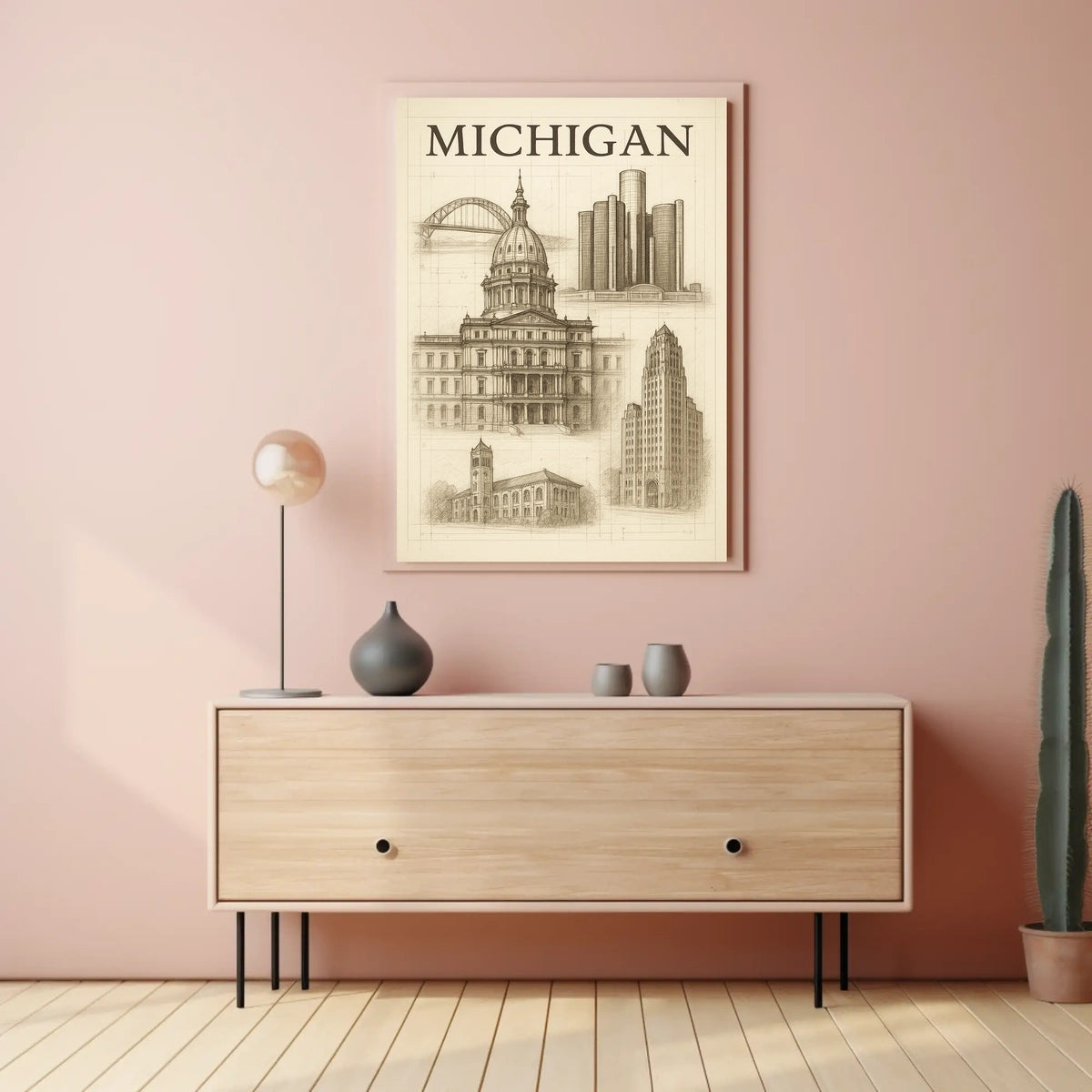 Architectural Landmarks Of Michigan Poster