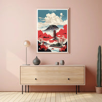 Japanese Tranquility Travel Poster with Pagoda and Mount Fuji