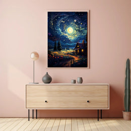 Starry Night Cottage Poster