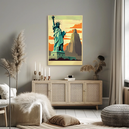 Statue Of Liberty Sunrise Monument Scene Travel Poster