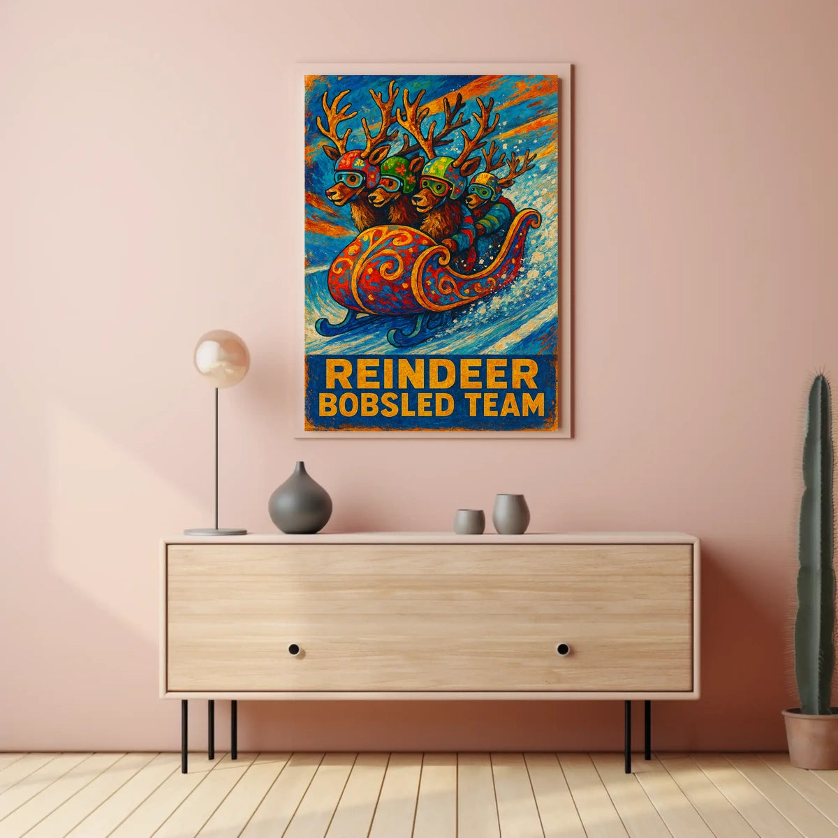 Reindeer Bobsled Team Poster