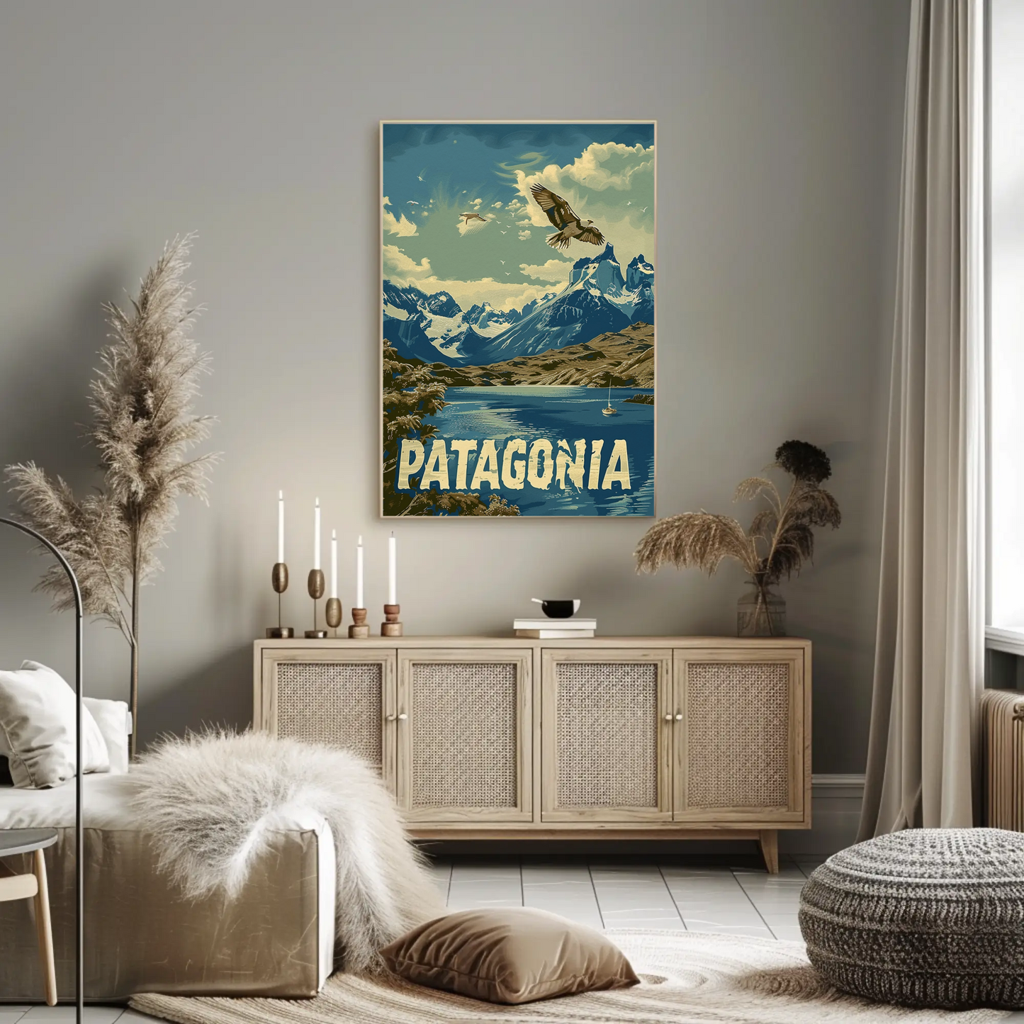 Patagonia Mountains and Condors Travel Poster