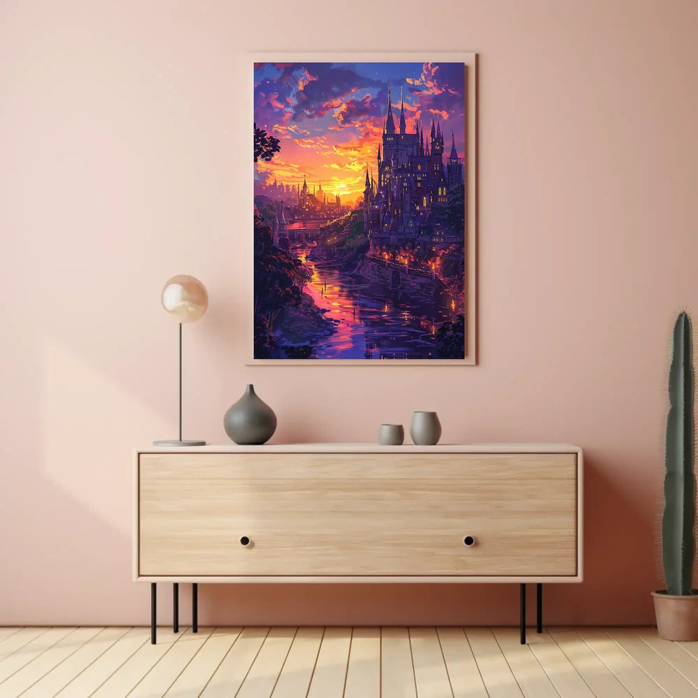 Enchanted Castle Fantasy Sunset Art Poster