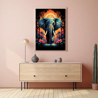 Majestic Elephant Jungle Sunset Art Poster