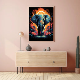 Majestic Elephant Jungle Sunset Art Poster
