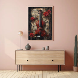 Vintage Violin with Roses Artistic Art Poster