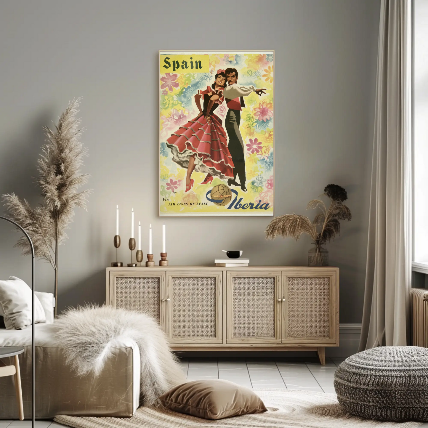 Spain Flamenco Dancers Colorful Flowers Iberia Travel Poster
