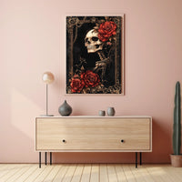 Skull and Roses Art in Ornate Baroque Artistic Poster