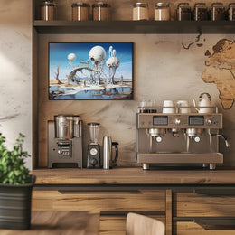 Surreal Structures on Stilts in Sci-Fi Poster