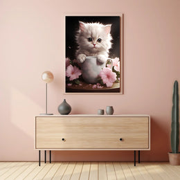 Kitten In A Cup Poster PosterGoat