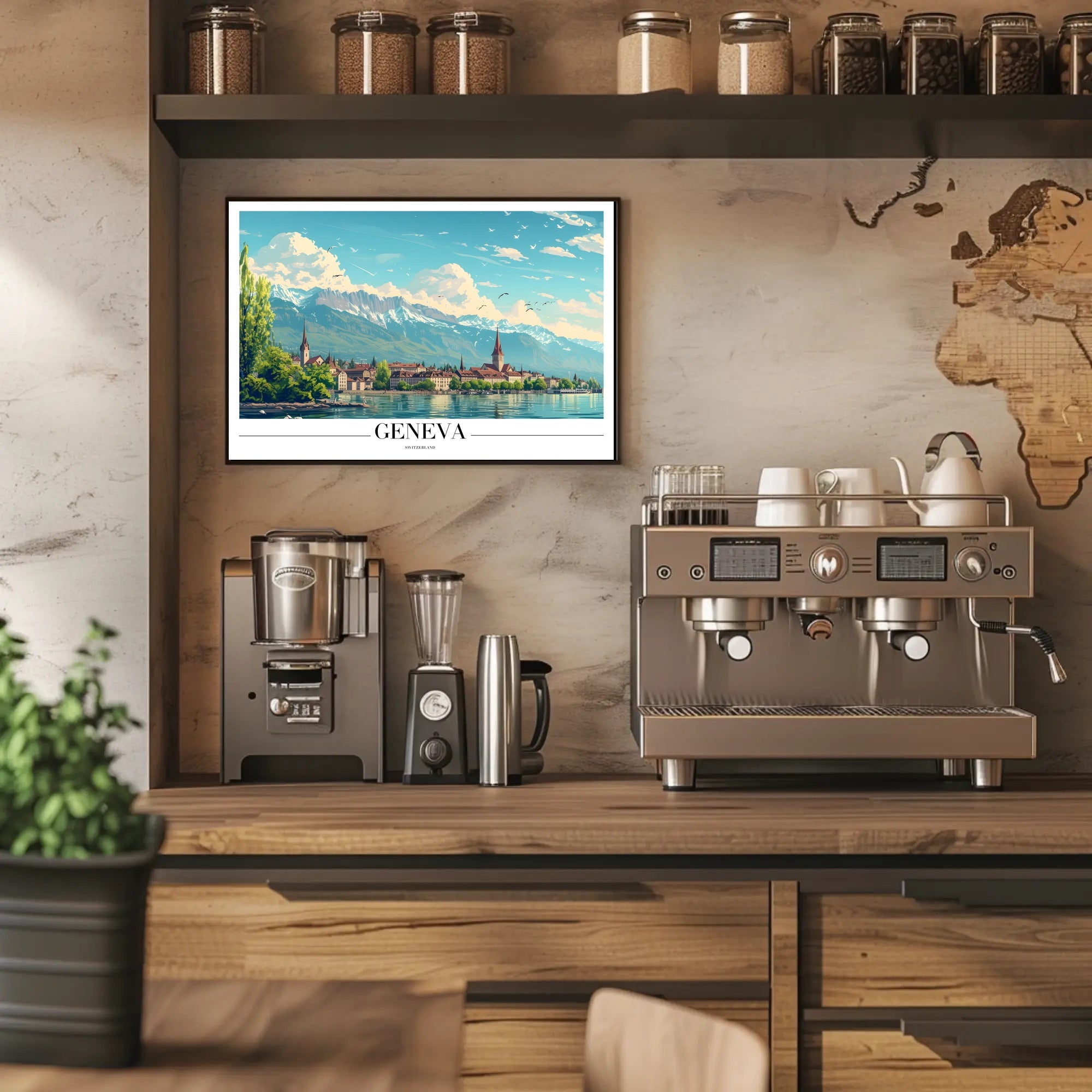 Geneva Scenic Cityscape with Vintage Travel Poster Aesthetics