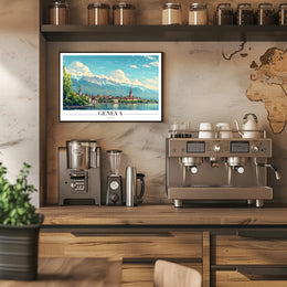 Geneva Scenic Cityscape with Vintage Travel Poster Aesthetics