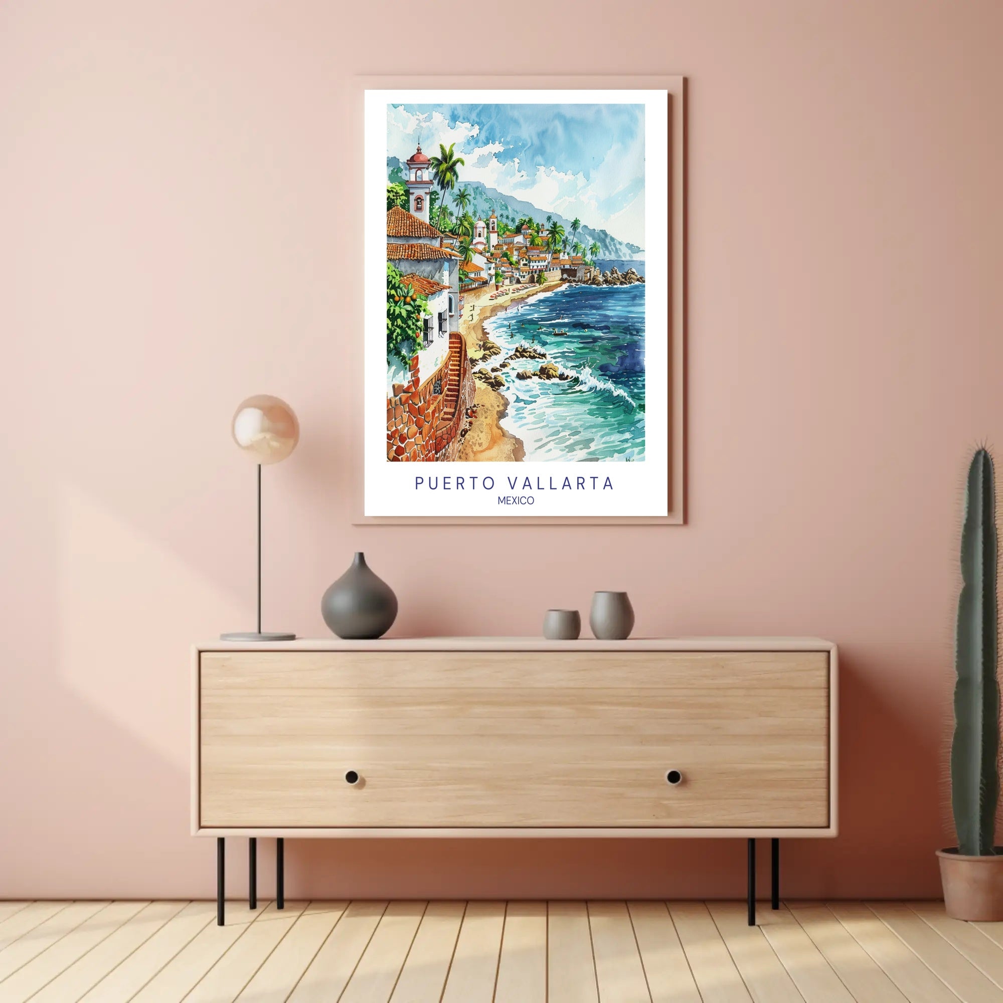 Puerto Vallarta Scenic Watercolor Travel Poster PosterGoat
