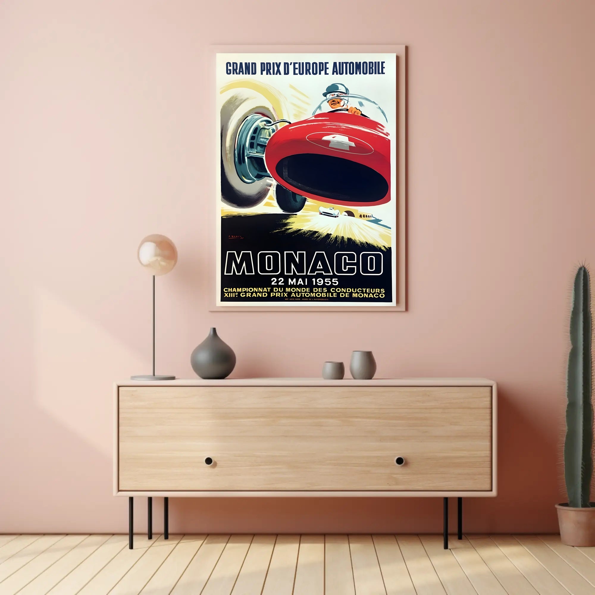 1955 Monaco Grand Prix Travel Poster Art Decor