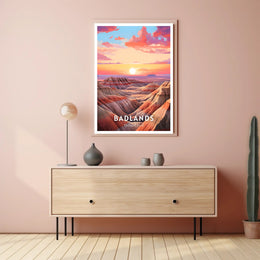 Badlands Sunset Travel Poster Vintage National Park