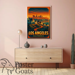 Los Angeles Sunset Vintage Travel Poster