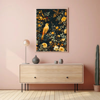 Golden Bird and Blossoms Wall Art Print