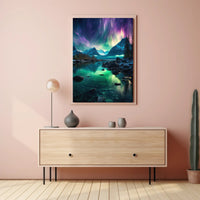 Aurora Borealis Mountain Serenity Artistic Poster