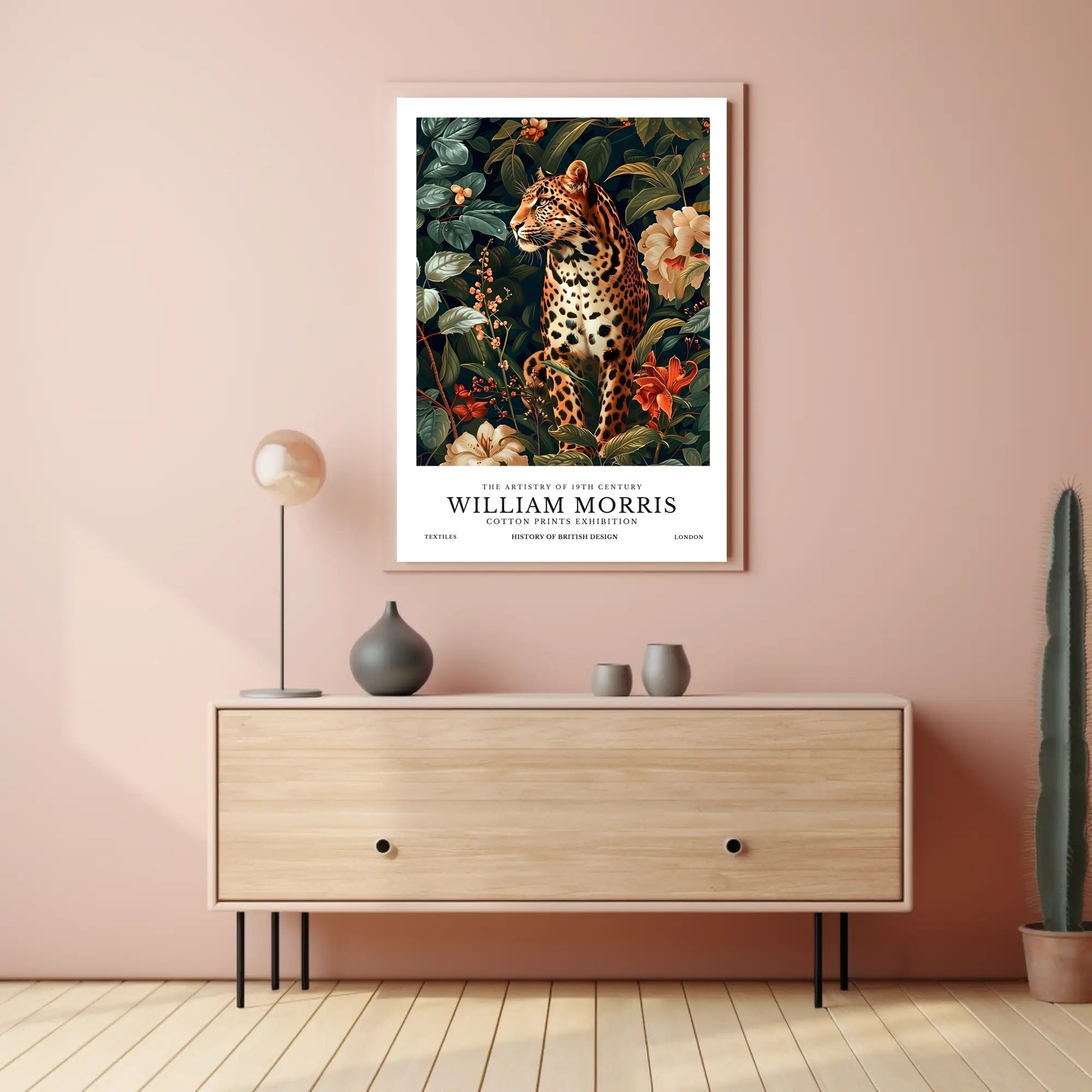 Leopard in 19th-Century Botanical Style: Artistic Poster