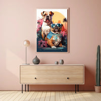 Bulldog Duo Tropical Adventure Poster for Pet Lovers