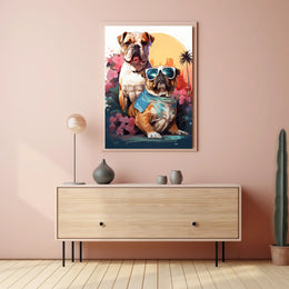 Bulldog Duo Tropical Adventure Poster for Pet Lovers