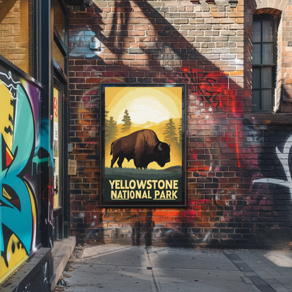 Yellowstone National Park Bison Vintage Poster