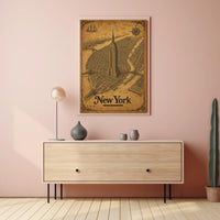 New York Cityscape Illustration Poster Vintage Wall Art